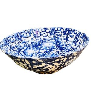 Vintage Large Pottery Pasta Bowl - Blue White Sponge Pattern